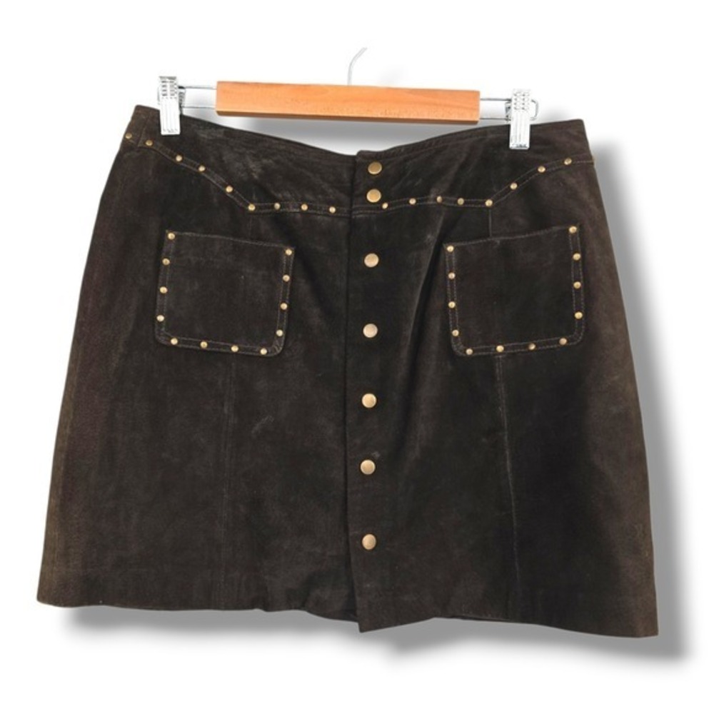 Vintage‎ Route 66 Women's Brown Suede Skirt with Studs Button Front Size 10